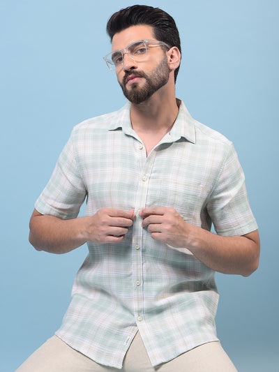 Men's Green Checked 100% Cotton Shirt-Men Shirts-Crimsoune Club