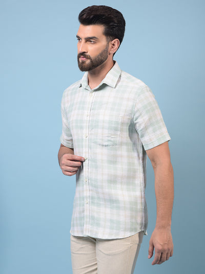 Men's Green Checked 100% Cotton Shirt-Men Shirts-Crimsoune Club