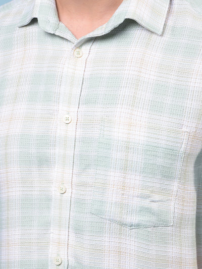 Men's Green Checked 100% Cotton Shirt-Men Shirts-Crimsoune Club