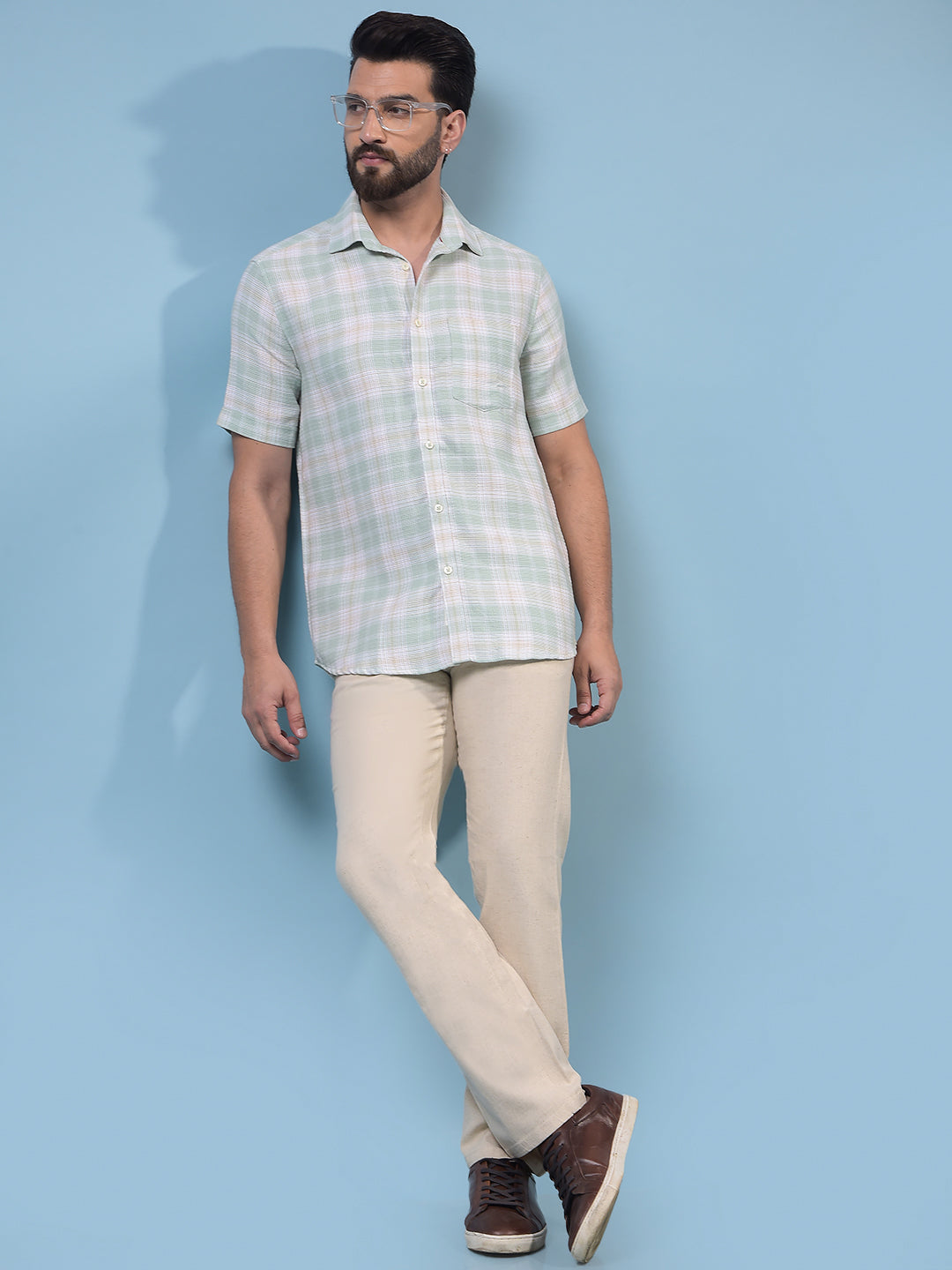 Men's Green Checked 100% Cotton Shirt-Men Shirts-Crimsoune Club