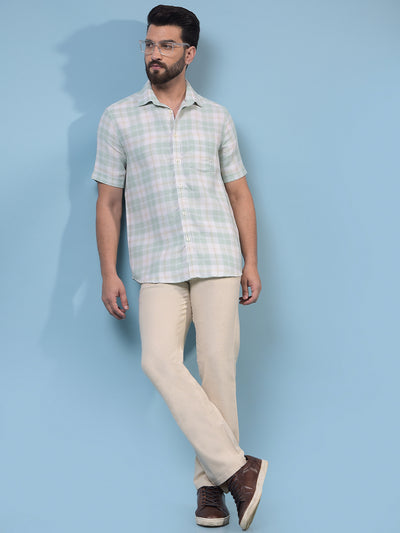 Men's Green Checked 100% Cotton Shirt-Men Shirts-Crimsoune Club