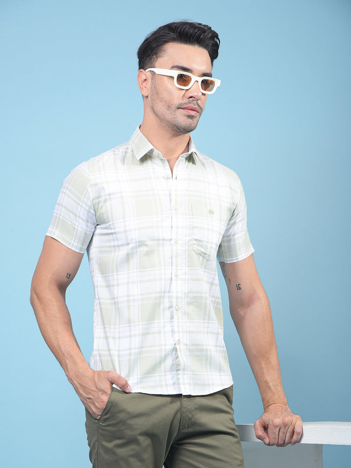 Olive Checked 100% Cotton Shirt-Men Shirts-Crimsoune Club
