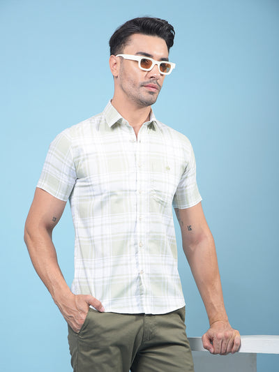 Olive Checked 100% Cotton Shirt-Men Shirts-Crimsoune Club
