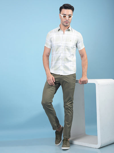 Olive Checked 100% Cotton Shirt-Men Shirts-Crimsoune Club