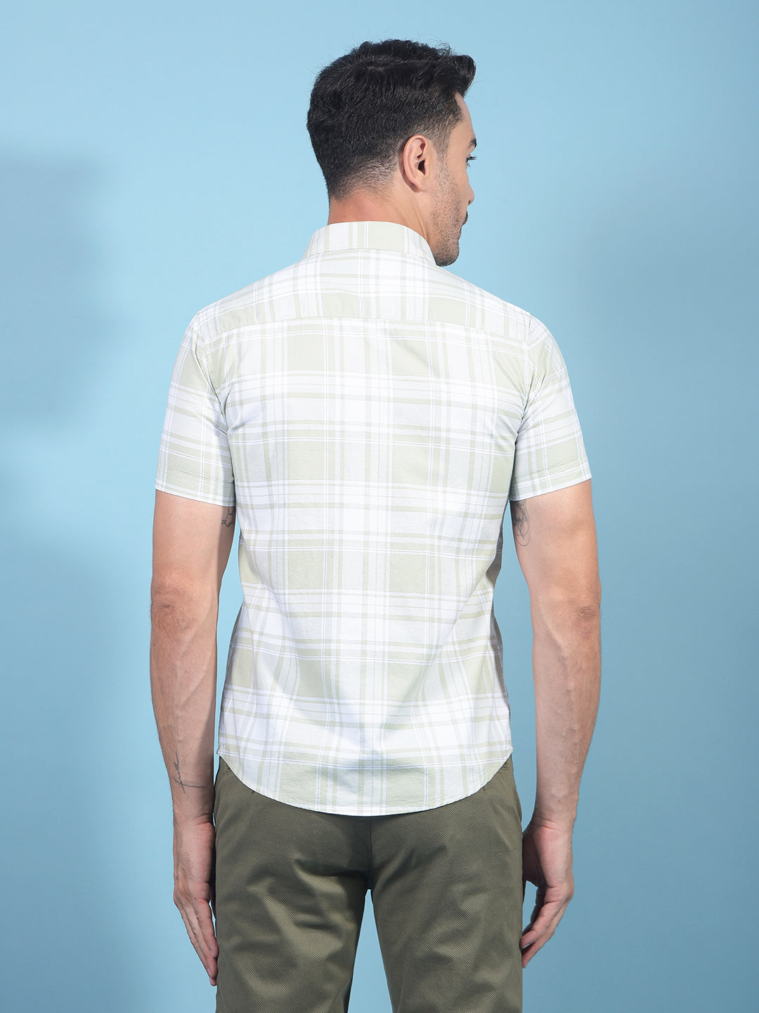 Olive Checked 100% Cotton Shirt-Men Shirts-Crimsoune Club