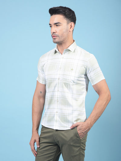 Olive Checked 100% Cotton Shirt-Men Shirts-Crimsoune Club