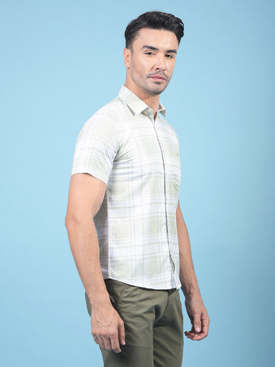 Olive Checked 100% Cotton Shirt-Men Shirts-Crimsoune Club