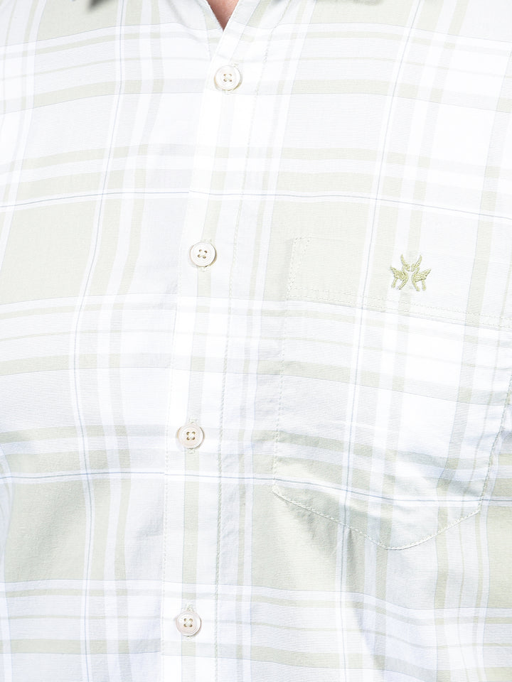 Olive Checked 100% Cotton Shirt-Men Shirts-Crimsoune Club