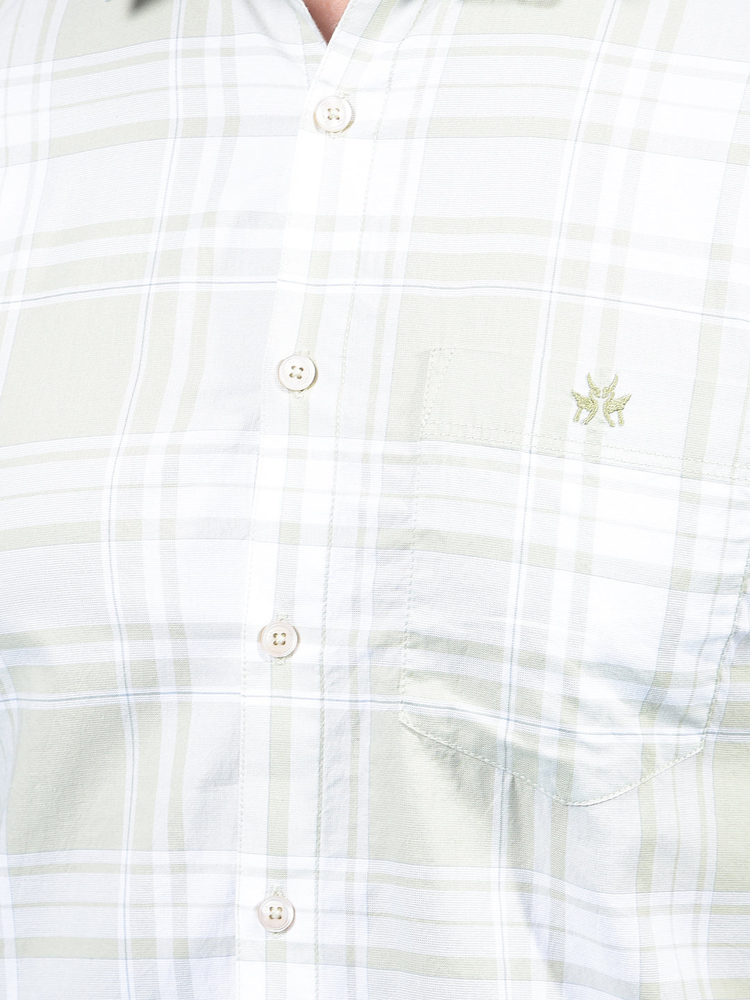 Olive Checked 100% Cotton Shirt-Men Shirts-Crimsoune Club