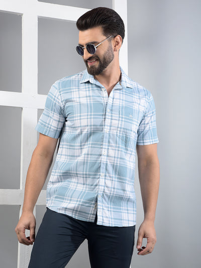 Blue Checked 100% Cotton Shirt-Men Shirts-Crimsoune Club