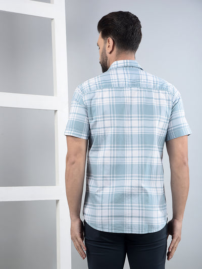 Blue Checked 100% Cotton Shirt-Men Shirts-Crimsoune Club