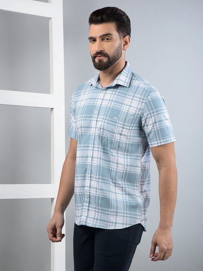 Blue Checked 100% Cotton Shirt-Men Shirts-Crimsoune Club