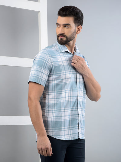Blue Checked 100% Cotton Shirt-Men Shirts-Crimsoune Club