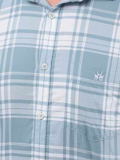 Blue Checked 100% Cotton Shirt-Men Shirts-Crimsoune Club