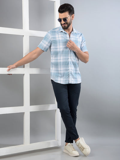 Blue Checked 100% Cotton Shirt-Men Shirts-Crimsoune Club