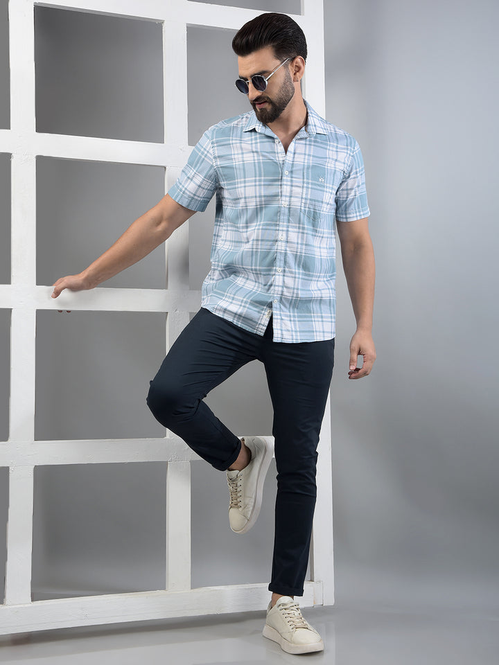 Blue Checked 100% Cotton Shirt-Men Shirts-Crimsoune Club