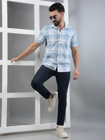 Blue Checked 100% Cotton Shirt-Men Shirts-Crimsoune Club