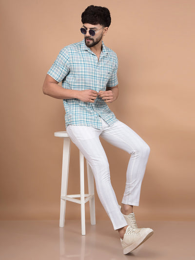 Blue Checked 100% Cotton Shirt-Men Shirts-Crimsoune Club