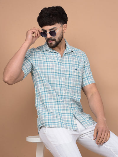 Blue Checked 100% Cotton Shirt-Men Shirts-Crimsoune Club