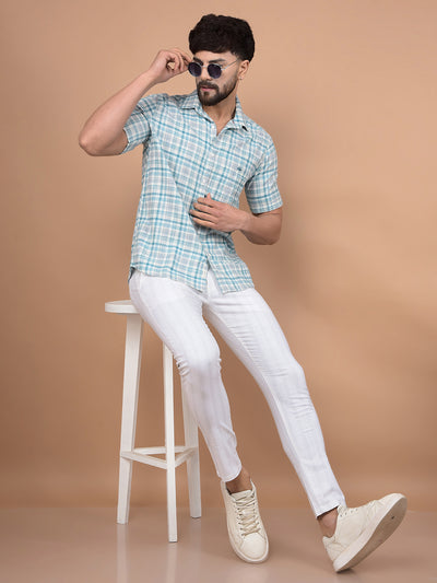 Blue Checked 100% Cotton Shirt-Men Shirts-Crimsoune Club