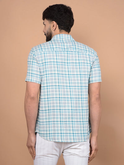 Blue Checked 100% Cotton Shirt-Men Shirts-Crimsoune Club