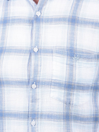 Blue Checked 100% Cotton Shirt-Men Shirts-Crimsoune Club