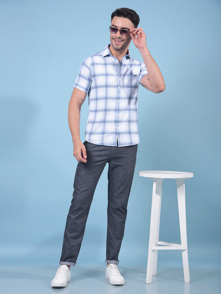 Blue Checked 100% Cotton Shirt-Men Shirts-Crimsoune Club