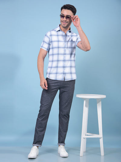 Blue Checked 100% Cotton Shirt-Men Shirts-Crimsoune Club