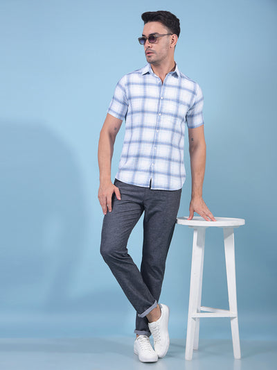 Blue Checked 100% Cotton Shirt-Men Shirts-Crimsoune Club