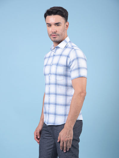 Blue Checked 100% Cotton Shirt-Men Shirts-Crimsoune Club