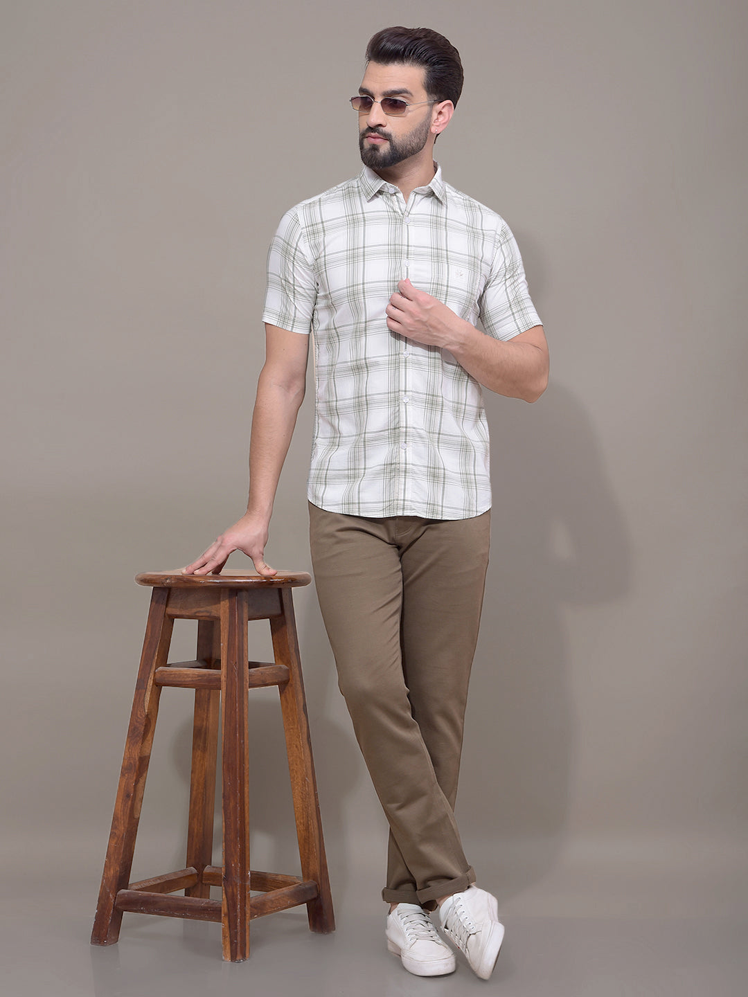 Green Checked 100% Cotton Shirt-Men Shirts-Crimsoune Club