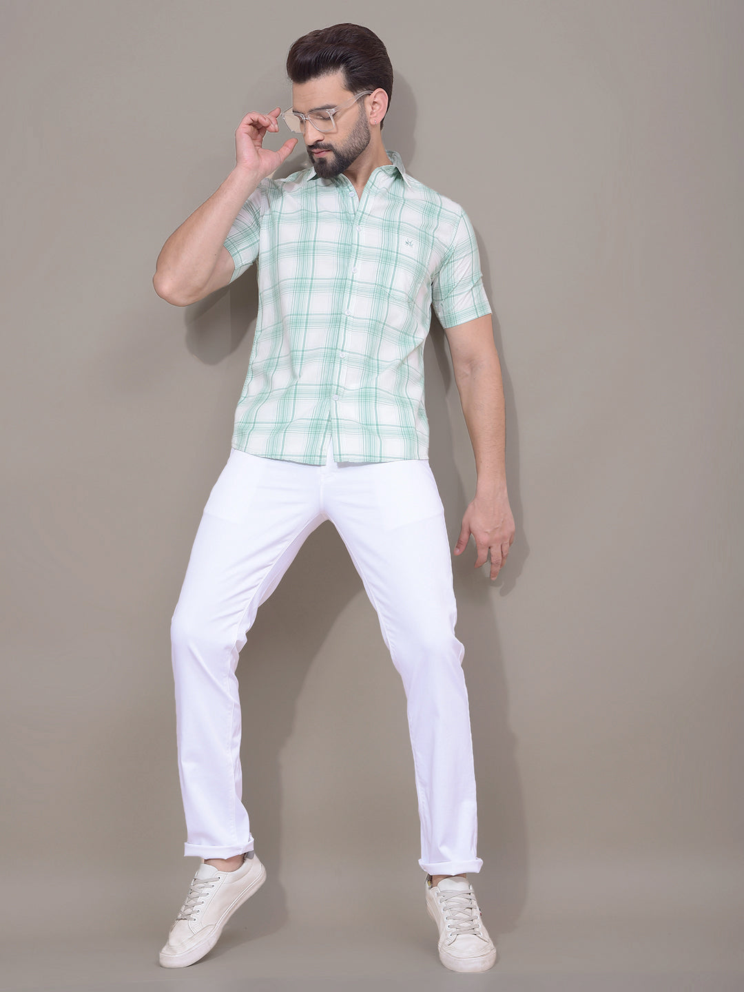 Green Checked 100% Cotton Shirt-Men Shirts-Crimsoune Club