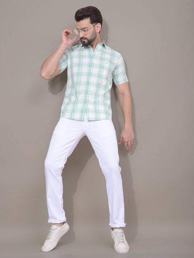 Green Checked 100% Cotton Shirt-Men Shirts-Crimsoune Club