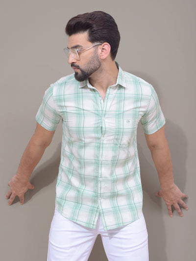 Green Checked 100% Cotton Shirt-Men Shirts-Crimsoune Club