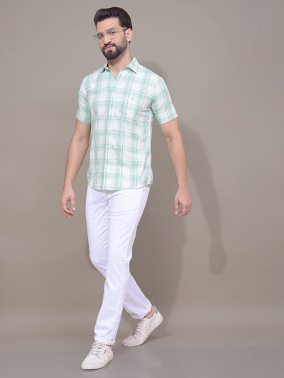 Green Checked 100% Cotton Shirt-Men Shirts-Crimsoune Club