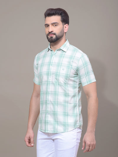 Green Checked 100% Cotton Shirt-Men Shirts-Crimsoune Club