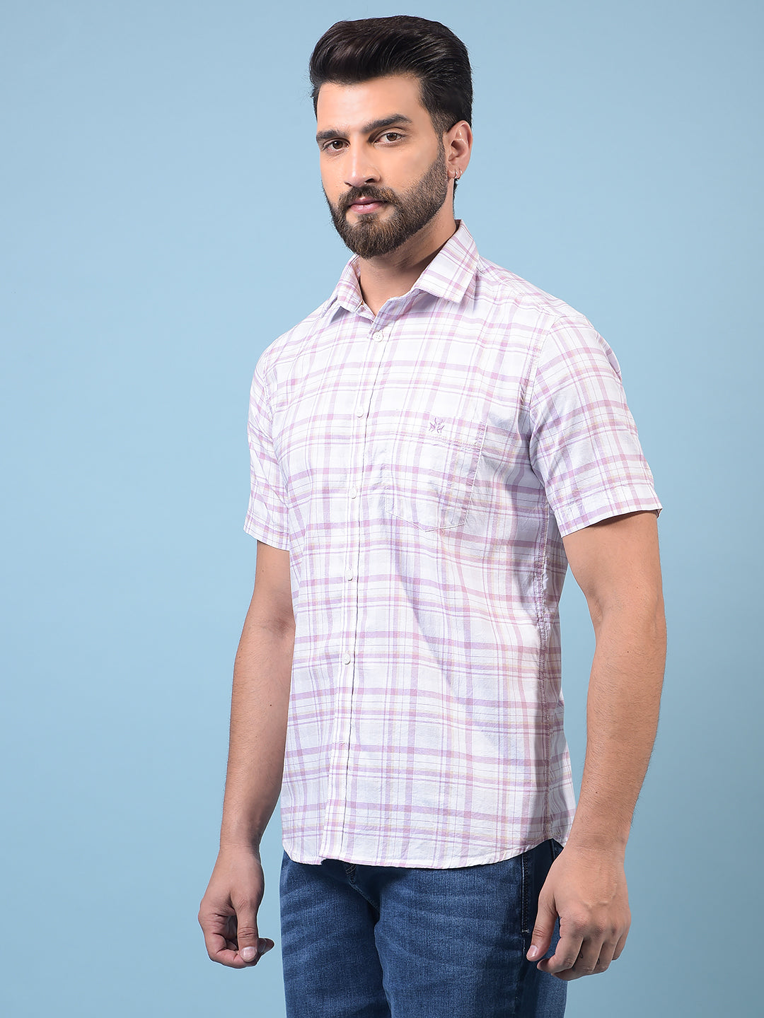 Men's Purple Checked 100% Cotton Shirt-Men Shirts-Crimsoune Club