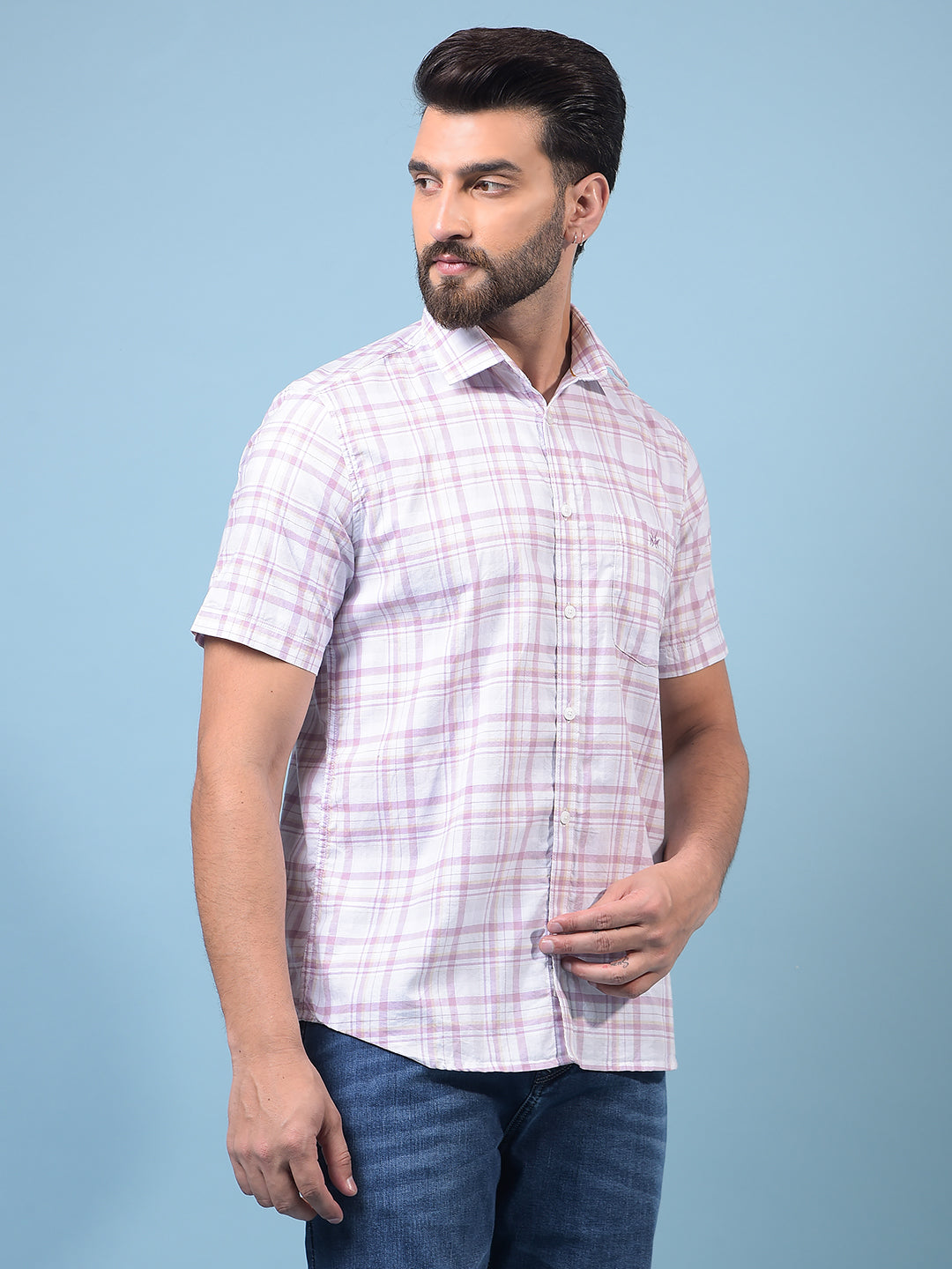Men's Purple Checked 100% Cotton Shirt-Men Shirts-Crimsoune Club