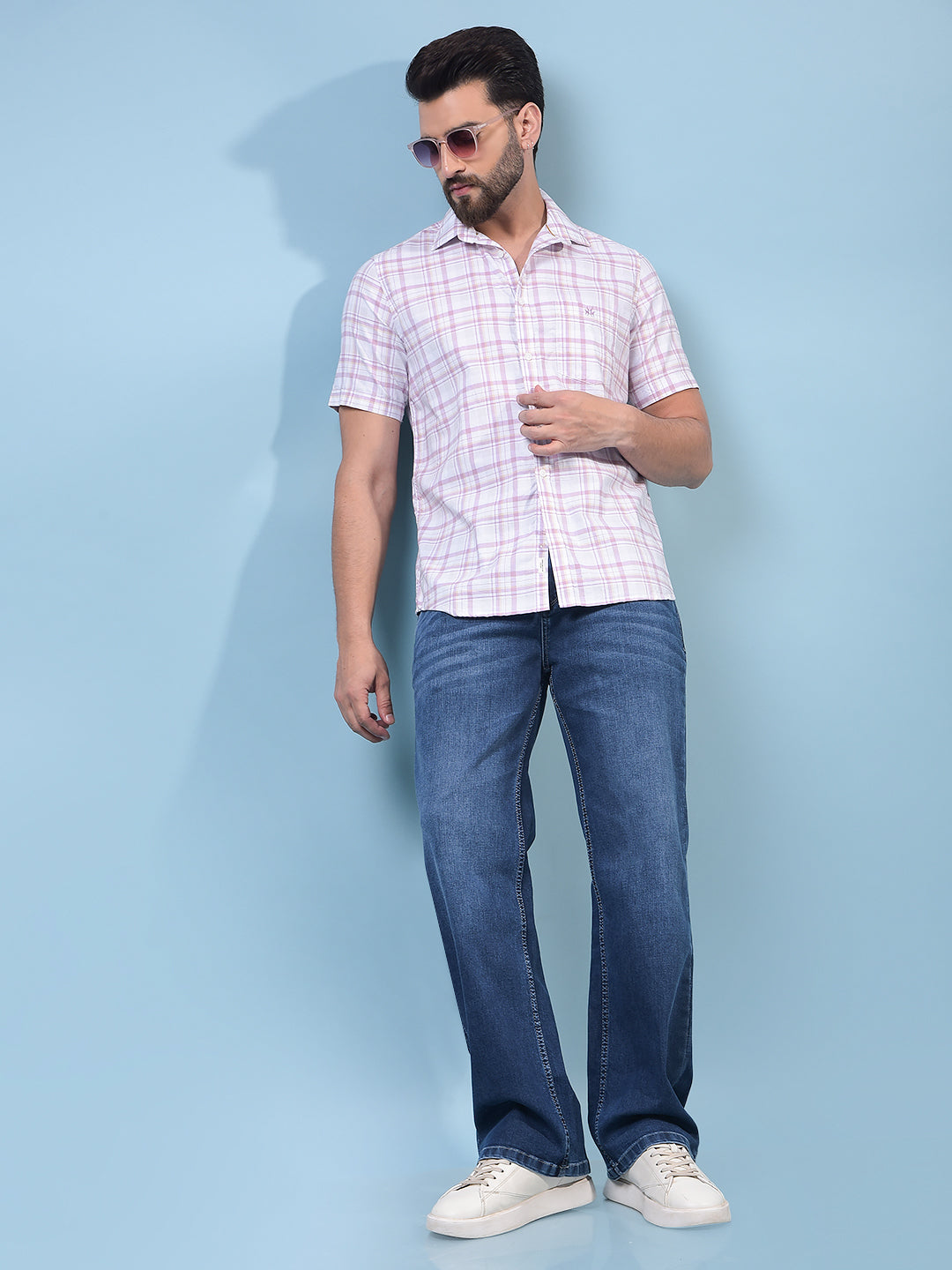Men's Purple Checked 100% Cotton Shirt-Men Shirts-Crimsoune Club