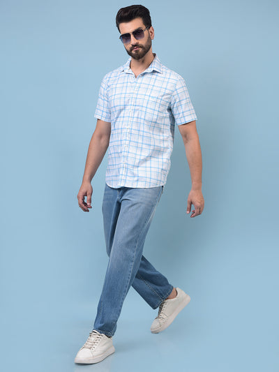 Men's Blue Checked 100% Cotton Shirt-Men Shirts-Crimsoune Club