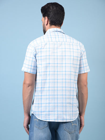 Men's Blue Checked 100% Cotton Shirt-Men Shirts-Crimsoune Club