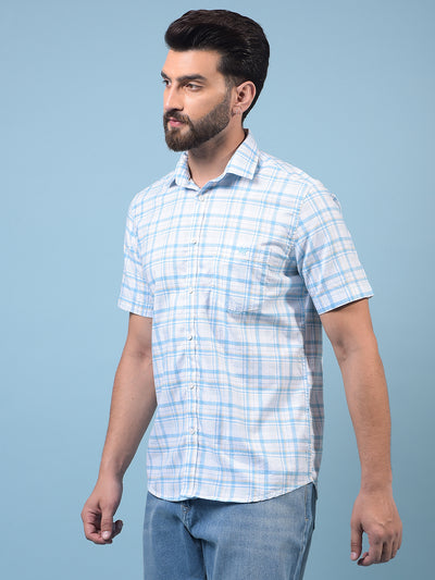 Men's Blue Checked 100% Cotton Shirt-Men Shirts-Crimsoune Club