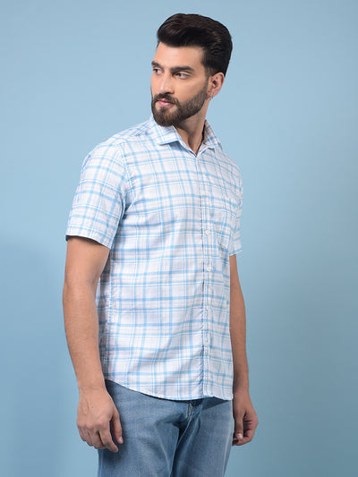 Men's Blue Checked 100% Cotton Shirt-Men Shirts-Crimsoune Club