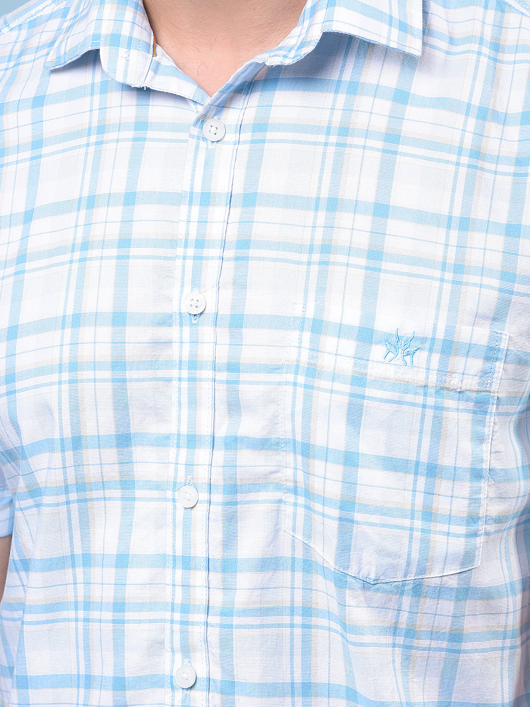 Men's Blue Checked 100% Cotton Shirt-Men Shirts-Crimsoune Club