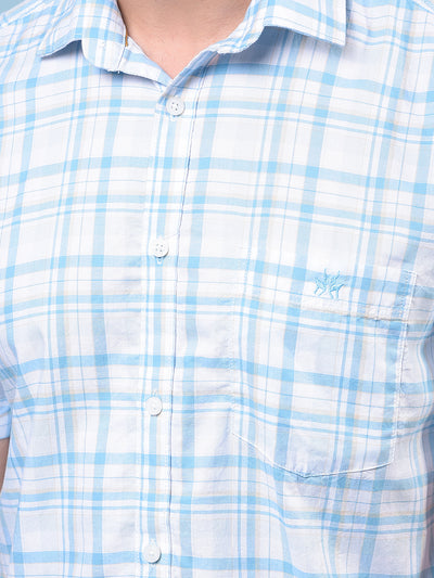 Men's Blue Checked 100% Cotton Shirt-Men Shirts-Crimsoune Club