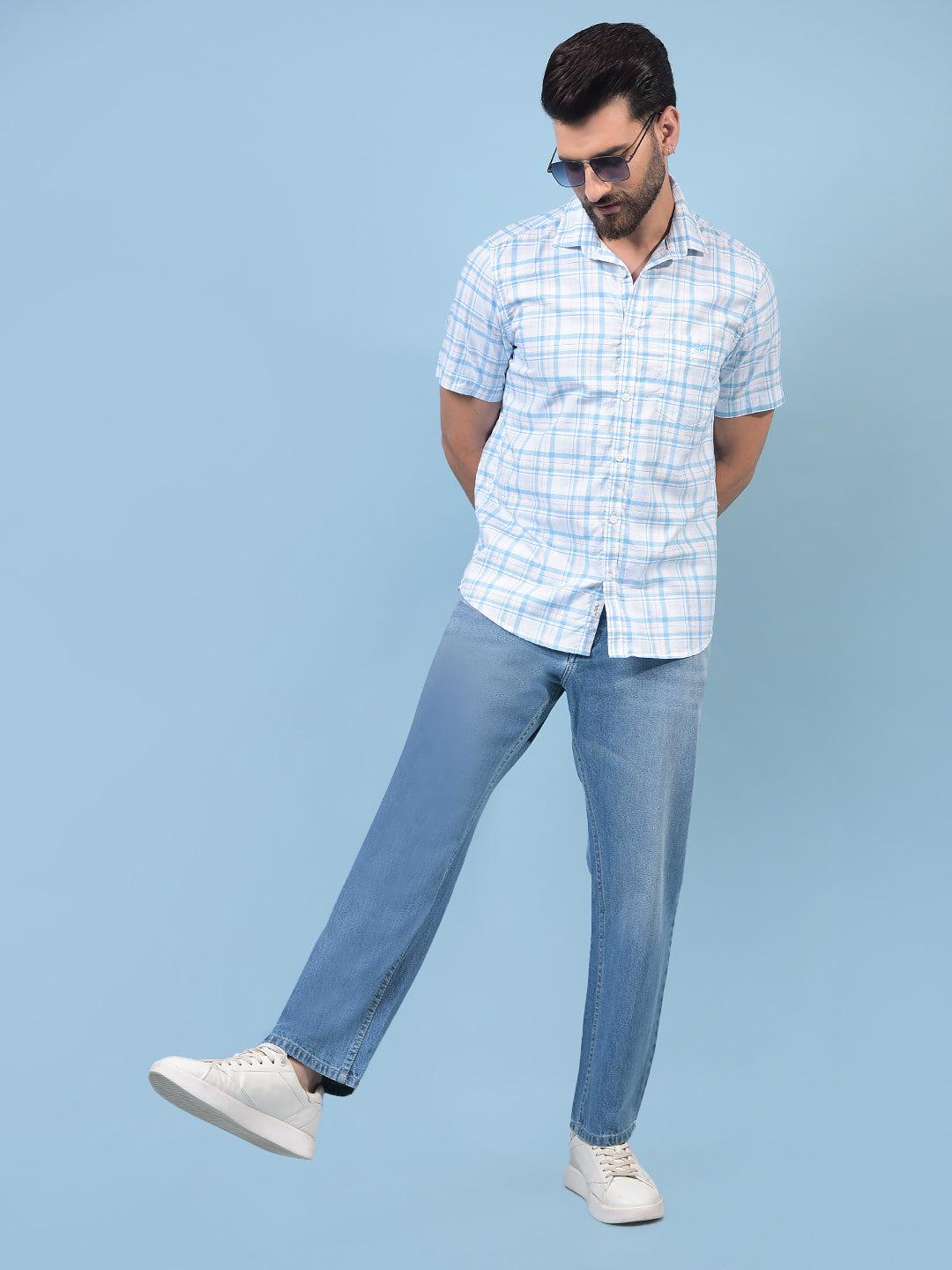 Men's Blue Checked 100% Cotton Shirt-Men Shirts-Crimsoune Club