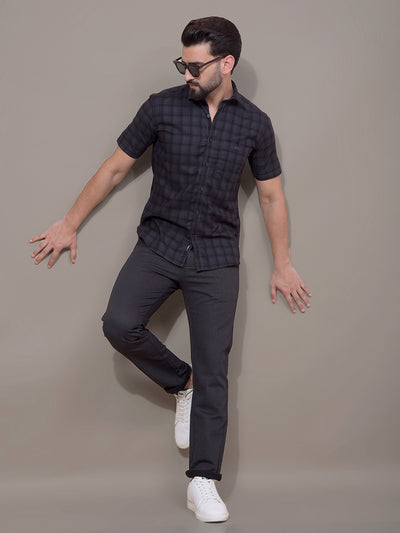 Navy Blue Checked 100% Cotton Shirt-Men Shirts-Crimsoune Club