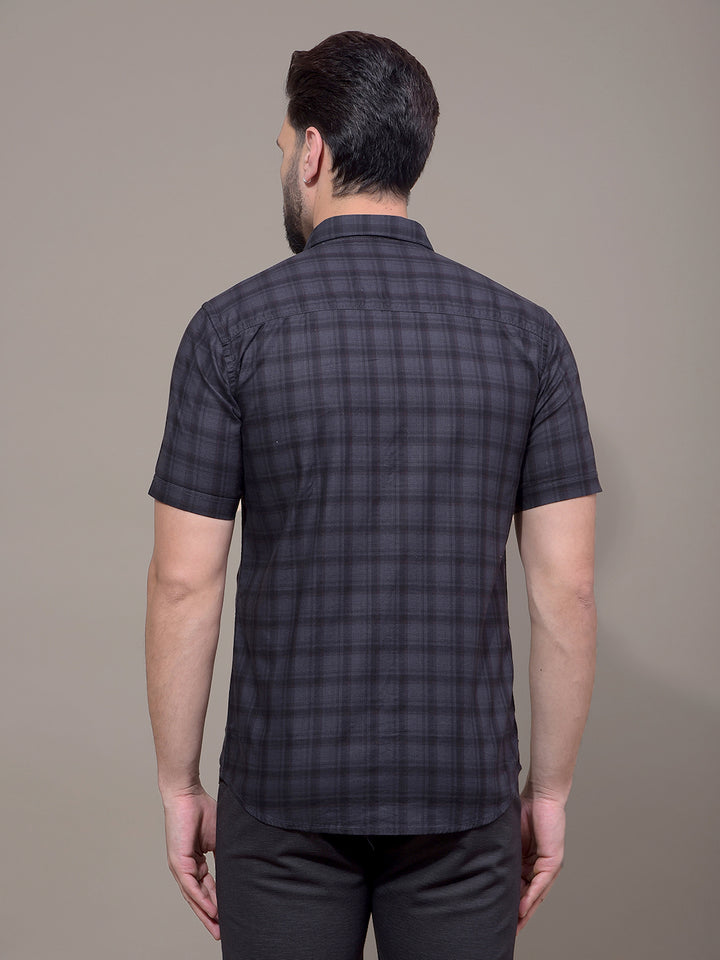 Navy Blue Checked 100% Cotton Shirt-Men Shirts-Crimsoune Club