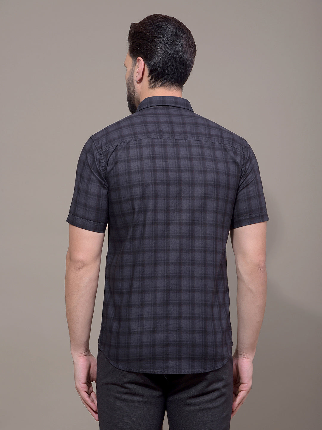 Navy Blue Checked 100% Cotton Shirt-Men Shirts-Crimsoune Club