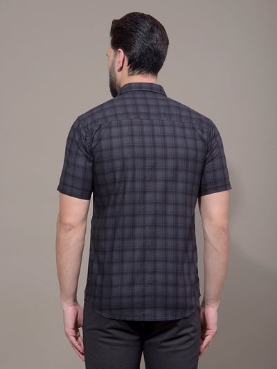 Navy Blue Checked 100% Cotton Shirt-Men Shirts-Crimsoune Club